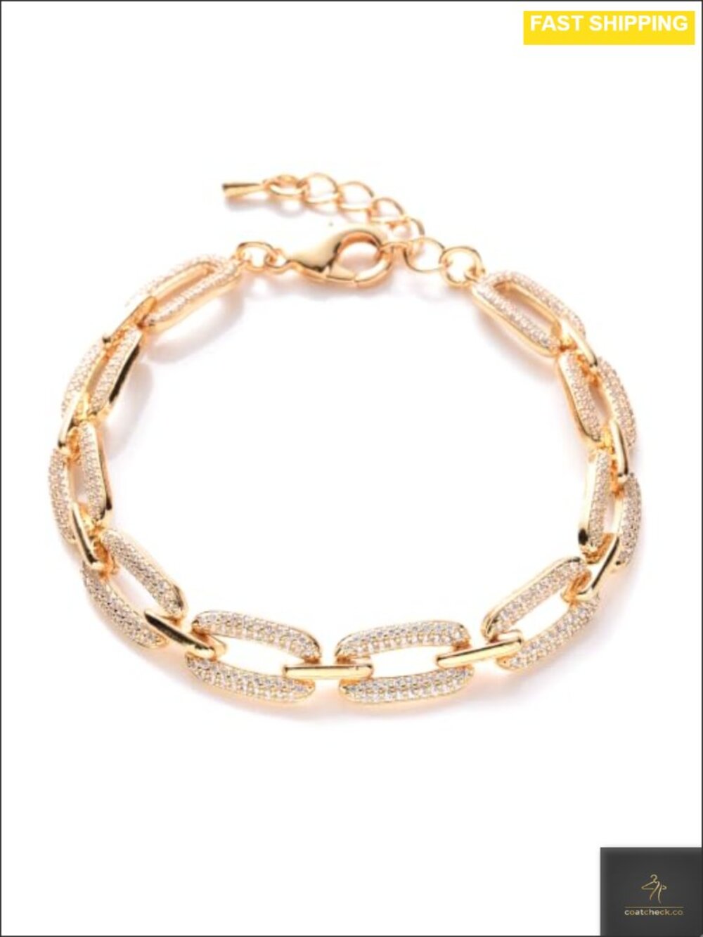 Gold Plated Link Bracelet Adjustable Chain Sparkly CZ Women Jewelry